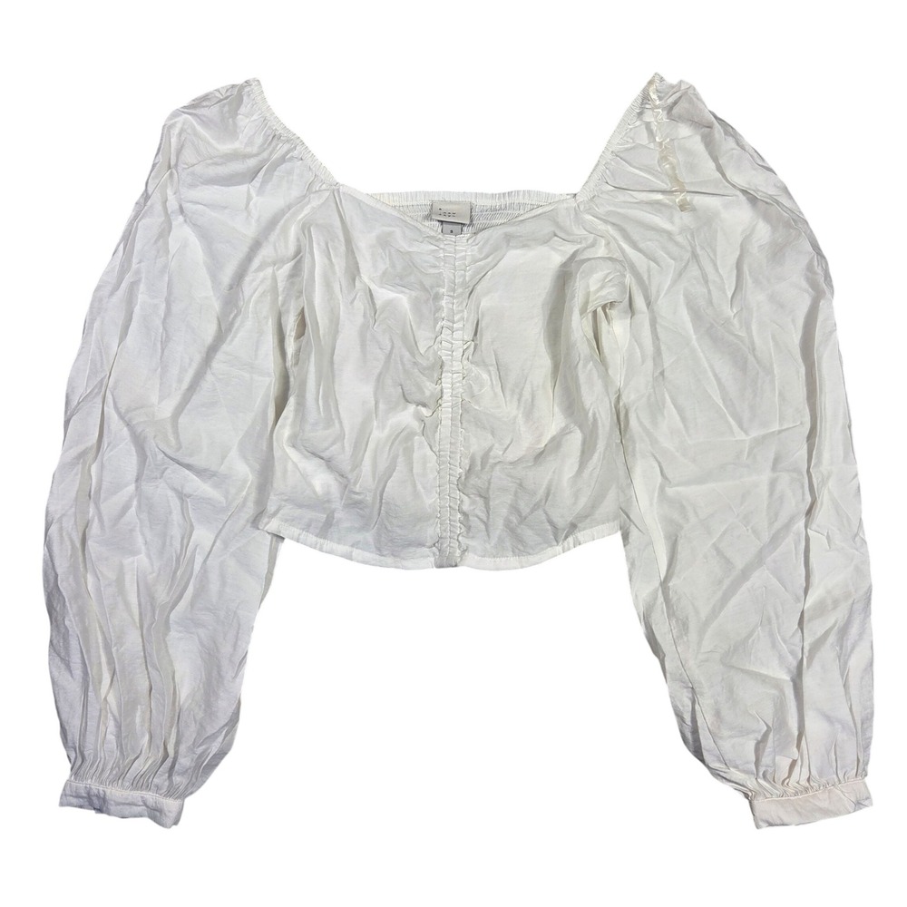 A New Day Womens White Square Neck Puff Sleeve Smocked Back Blouse Size S
